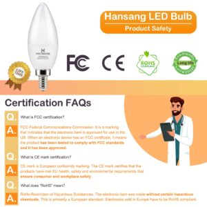 hansang E12 LED Candelabra Bulbs 3000K Soft White 6W 60Watt Equivalent, B11 Ceiling Fan Light Bulbs Small Base, C37 Type B Light Bulb for Chandelier, 600 Lumen, Non-dimmable, 6 Pack