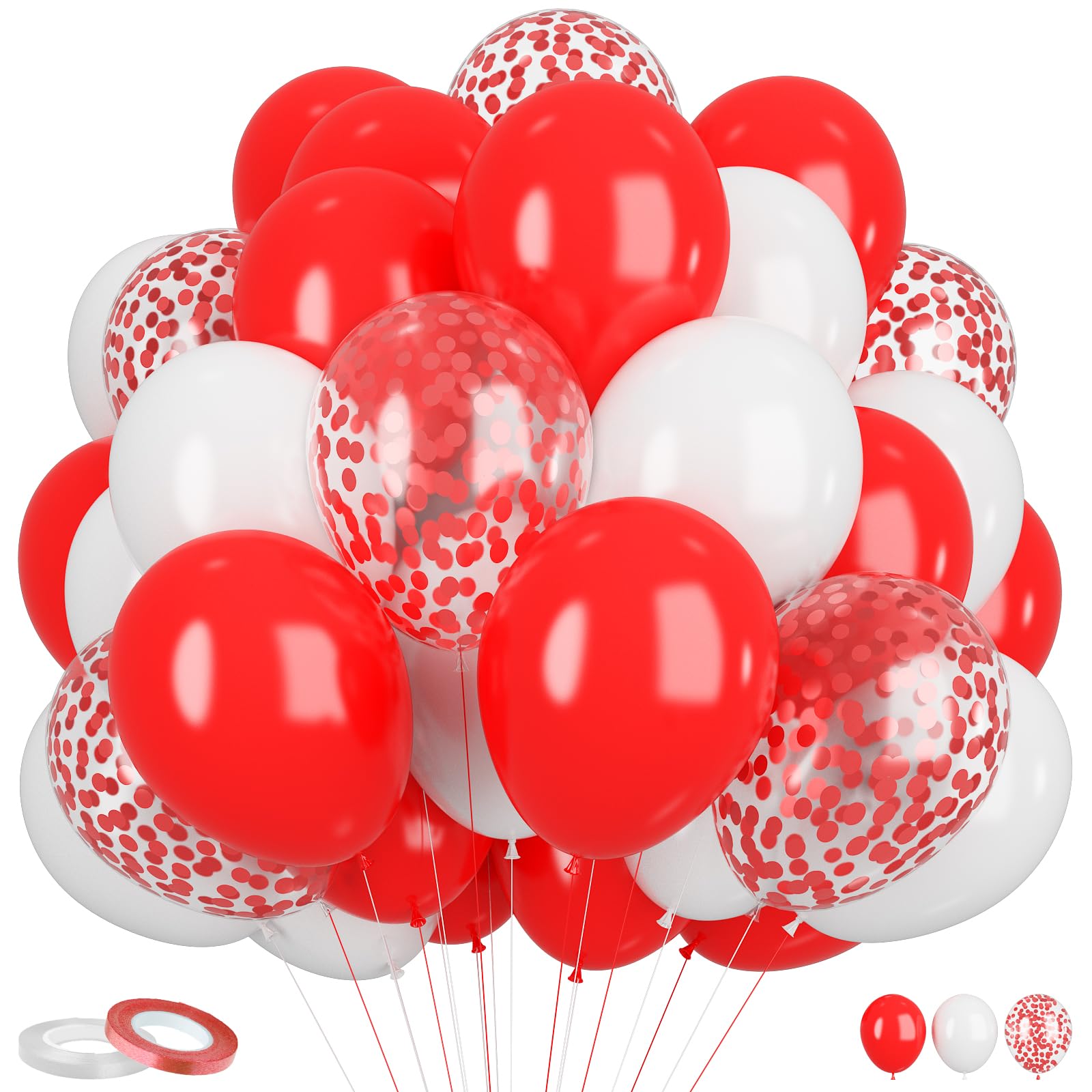 Red and White Confetti Balloons 60pcs 12 inch Red Confetti Latex Balloon Red White Party Decorations Birthday Wedding Bridal Baby Shower Valentines Day