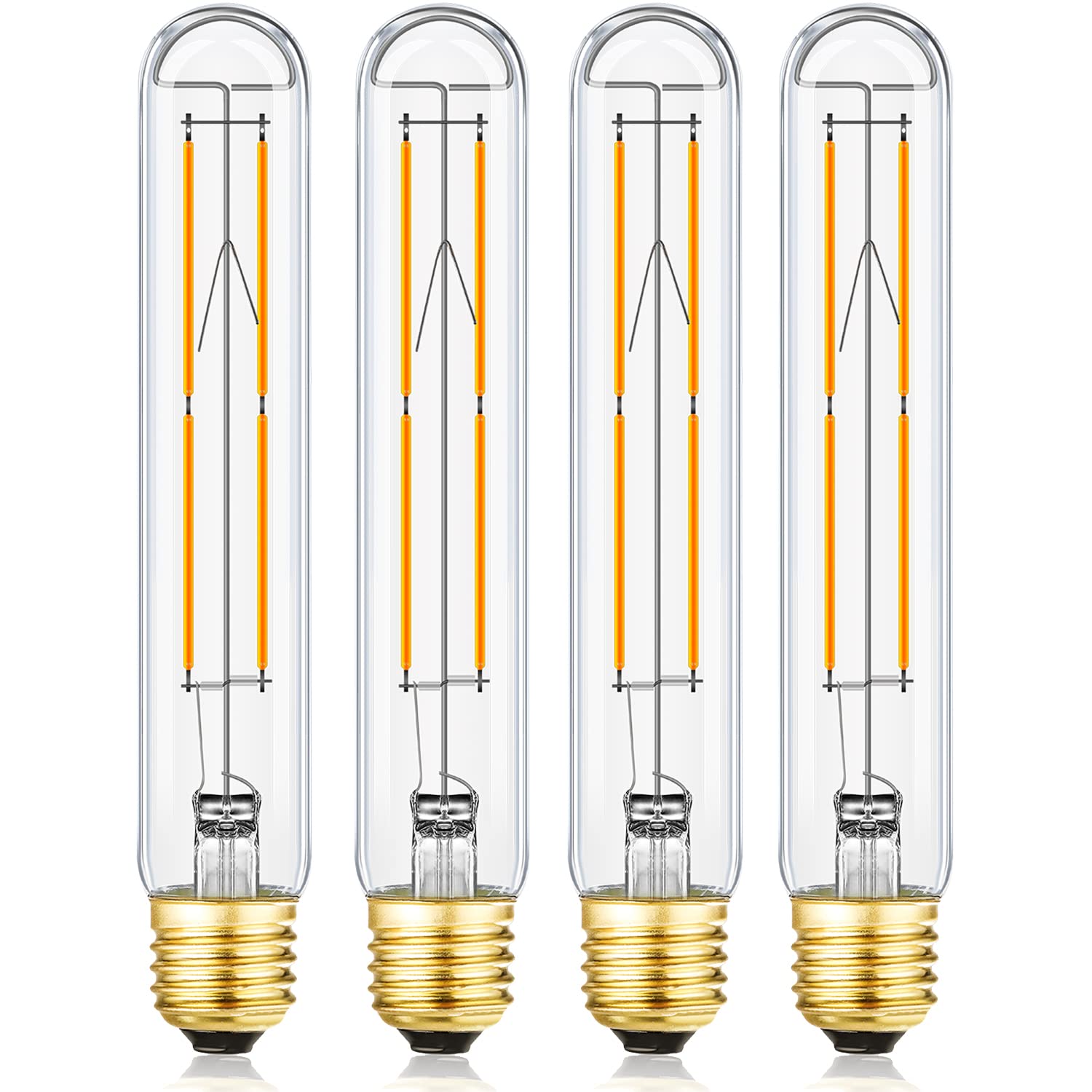 4 Pack T10 LED Bulb 8W Dimmable E26 Base Tubular Light Bulb 2700K Warm White 75W Equivalent 800lm 7.3in Bulb for Rustic Pendant, Wall scones Tube Light Bulbs Desk Lamp Vintage Edison Long Light Bulbs