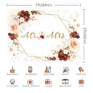 Rsuuinu Mr & Mrs Engagement Decorations Backdrop for Couples Pink Floral Wedding Bride and Groom Engaged Ceremony Anniversary Backdrops Bridal Shower Supplies Photo Booth Props Background 7x5ft