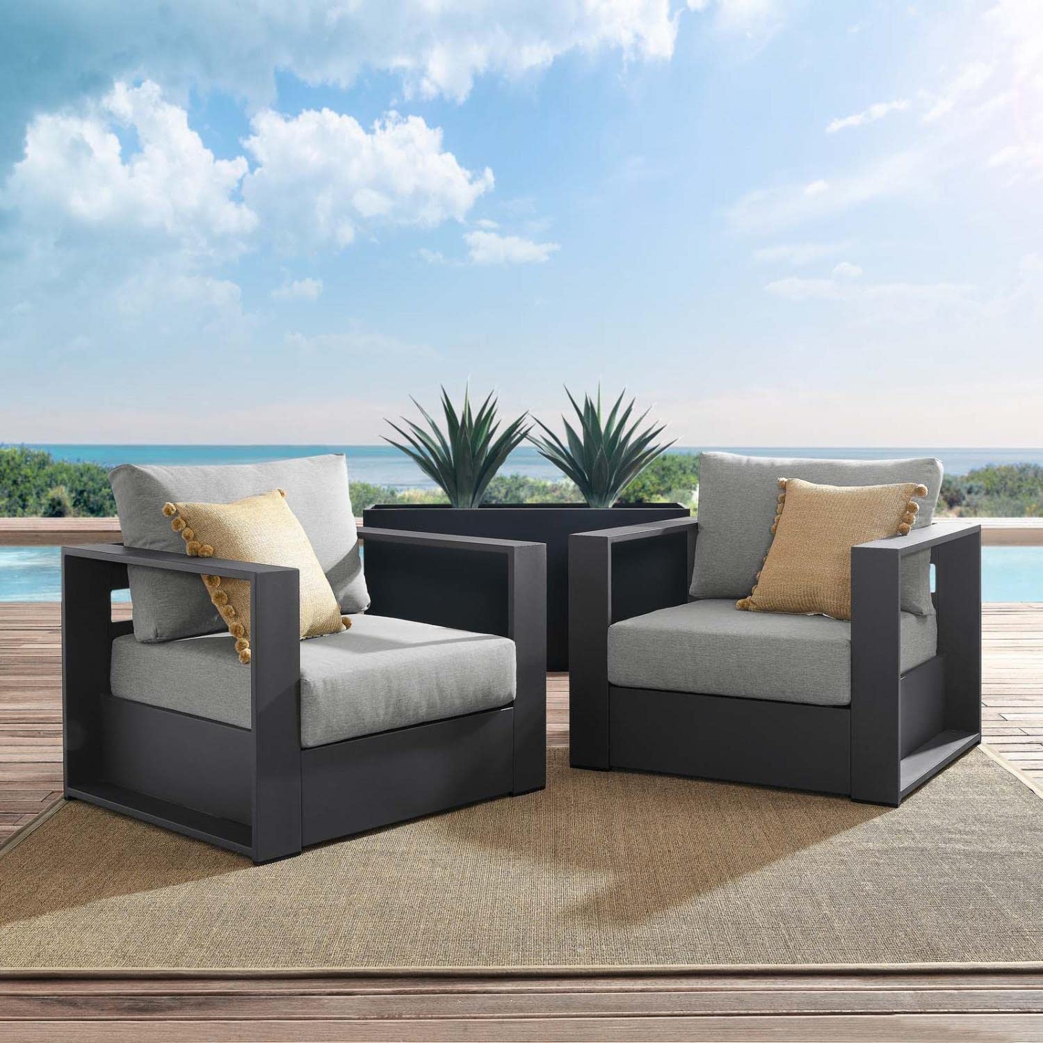 Modway Tahoe Fabric & Aluminum Outdoor Armchair in Gray (Set of 2)