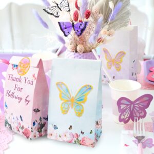 HEJIN Butterfly Candy Bags 30 PCS Gift bags with Stickers Pink and Purple - Thank you Party Favor Goodie Bags - Medium Butterflies Candy Treat Bags for Girls Kids Birthday Party, Baby Shower, Easter