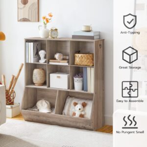 HOOBRO Kids Bookshelf, Toy Storage Cabinet, Kids Toy Organizer, 8 Cubicles, Bookcase Footboard, Bookshelf for Kids, for Playroom, Bedroom, Nursery, School, Rustic Brown FG35CW01G1