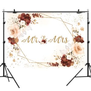 Rsuuinu Mr & Mrs Engagement Decorations Backdrop for Couples Pink Floral Wedding Bride and Groom Engaged Ceremony Anniversary Backdrops Bridal Shower Supplies Photo Booth Props Background 7x5ft