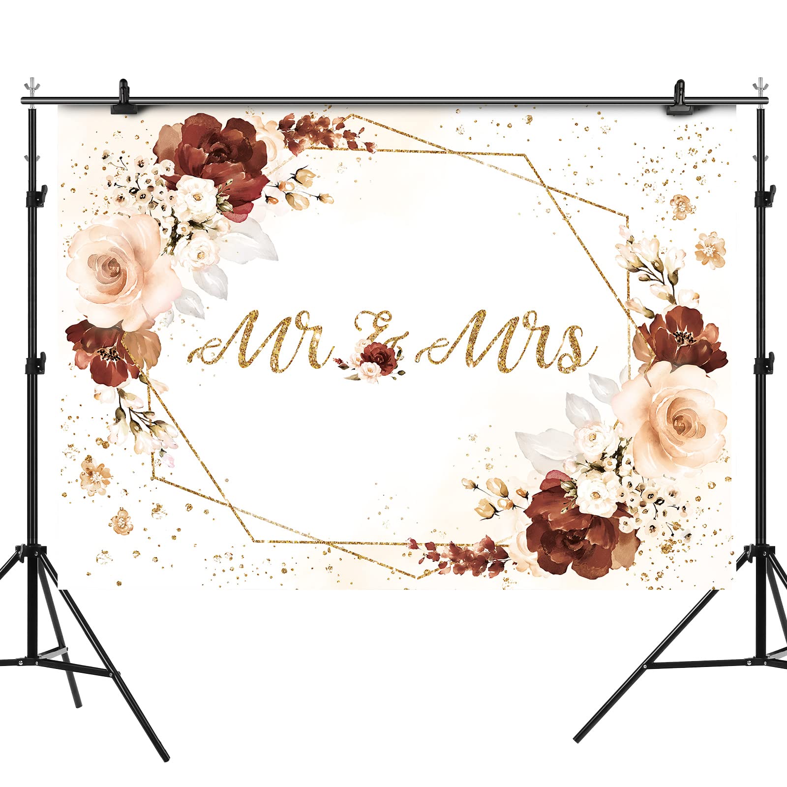 Rsuuinu Mr & Mrs Engagement Decorations Backdrop for Couples Pink Floral Wedding Bride and Groom Engaged Ceremony Anniversary Backdrops Bridal Shower Supplies Photo Booth Props Background 7x5ft