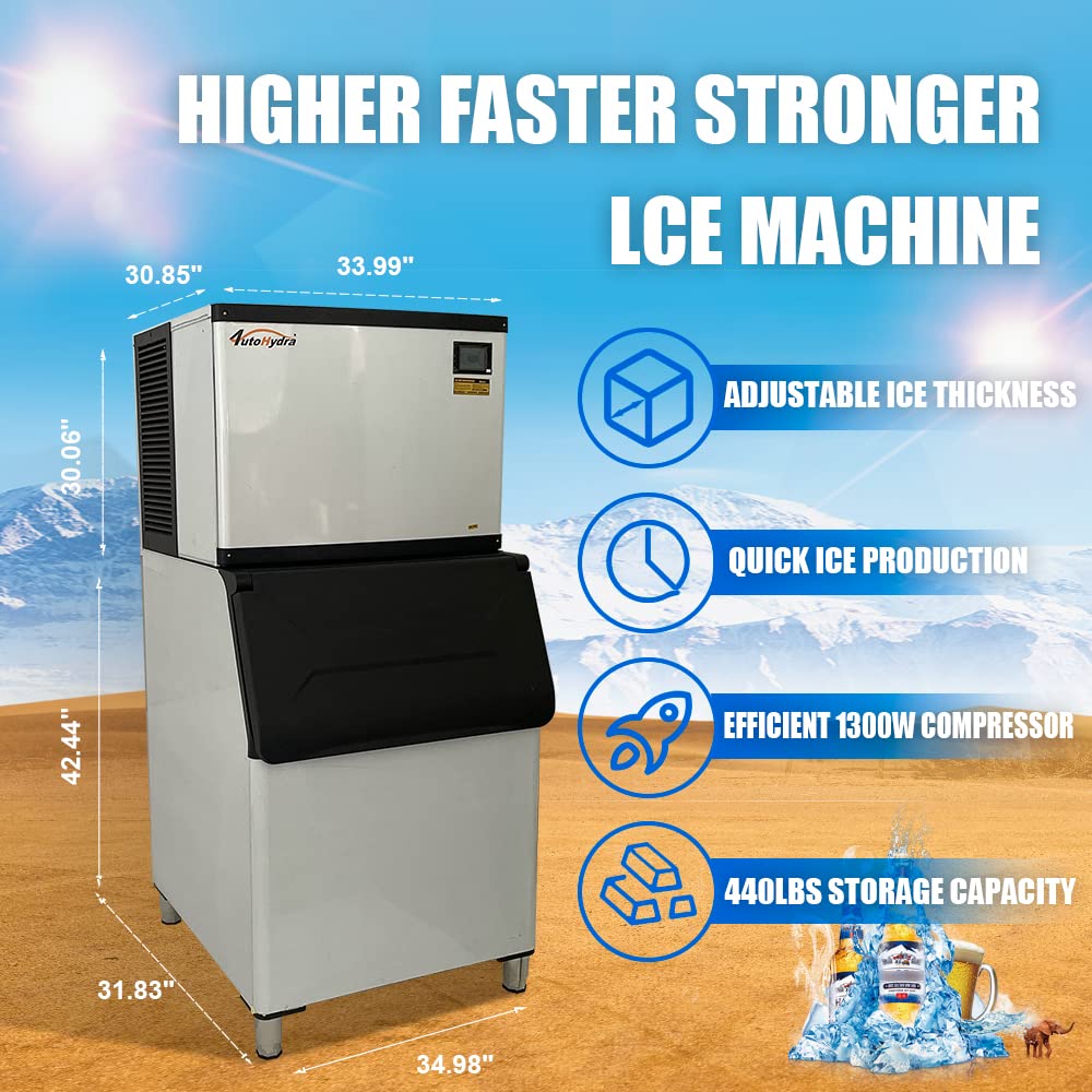 HPDAVV Commercial Ice Maker Machine 500lbs/24H 220V 440lbs Ice Storage Capacity Automatic Cleaning Ice Machine Professional Refrigeration Equipment