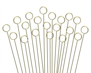 metal wire floral picks penta angel 20pcs 11.8’’ round gold place card table number holders photo note name card holding clips for wedding birthday party cake decoration (round)