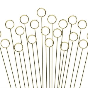 Metal Wire Floral Picks Penta Angel 20Pcs 11.8’’ Round Gold Place Card Table Number Holders Photo Note Name Card Holding Clips for Wedding Birthday Party Cake Decoration (Round)