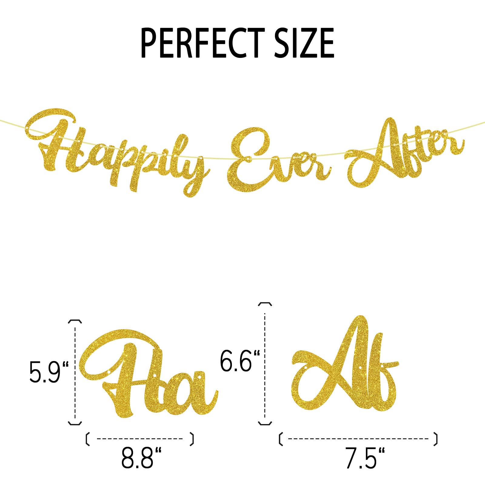 Dill-Dall Gold Glitter Happily Ever After Banner for Wedding Bachelorette Bridal Shower Engagement Party Hanging Decorations Sign