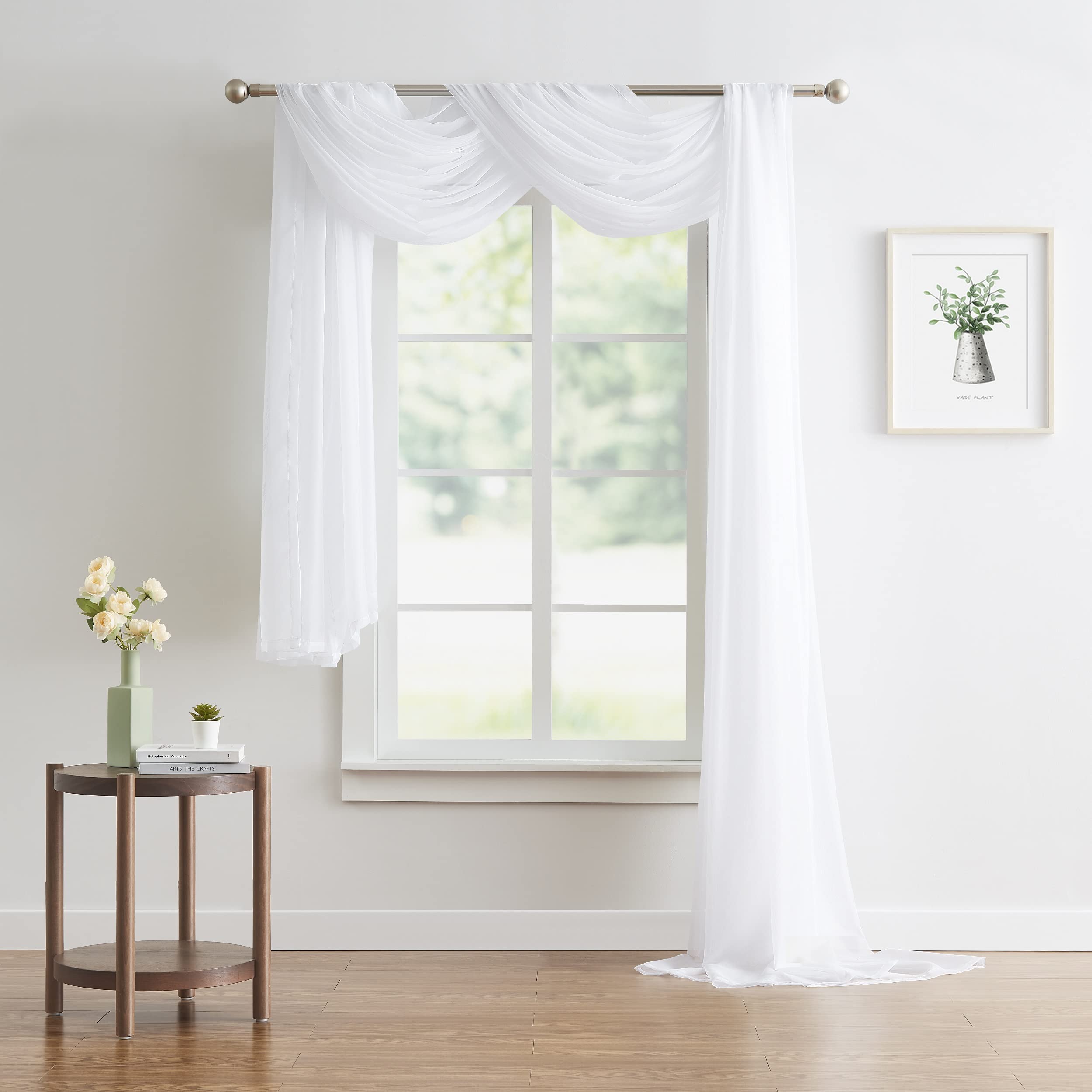 WARM HOME DESIGNS 4 Yards Long White Fabric by The Yard. Our 55" Wide Sheer Bulk Fabric is Great for Bed Canopy Curtains, Wedding Arch Decorations, Window Scarves or Curtain Backdrop. AF White 144"