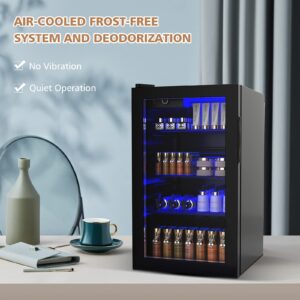 ORALNER Beverage Refrigerator Cooler, 120-Can Beverage Center w/Glass Door & Adjustable Shelf, Blue LED Light, 3.2 Cu.Ft Drink Wine Cooler for Beer Pop Soda, Mini Fridge for Basement, Garage, Dorm