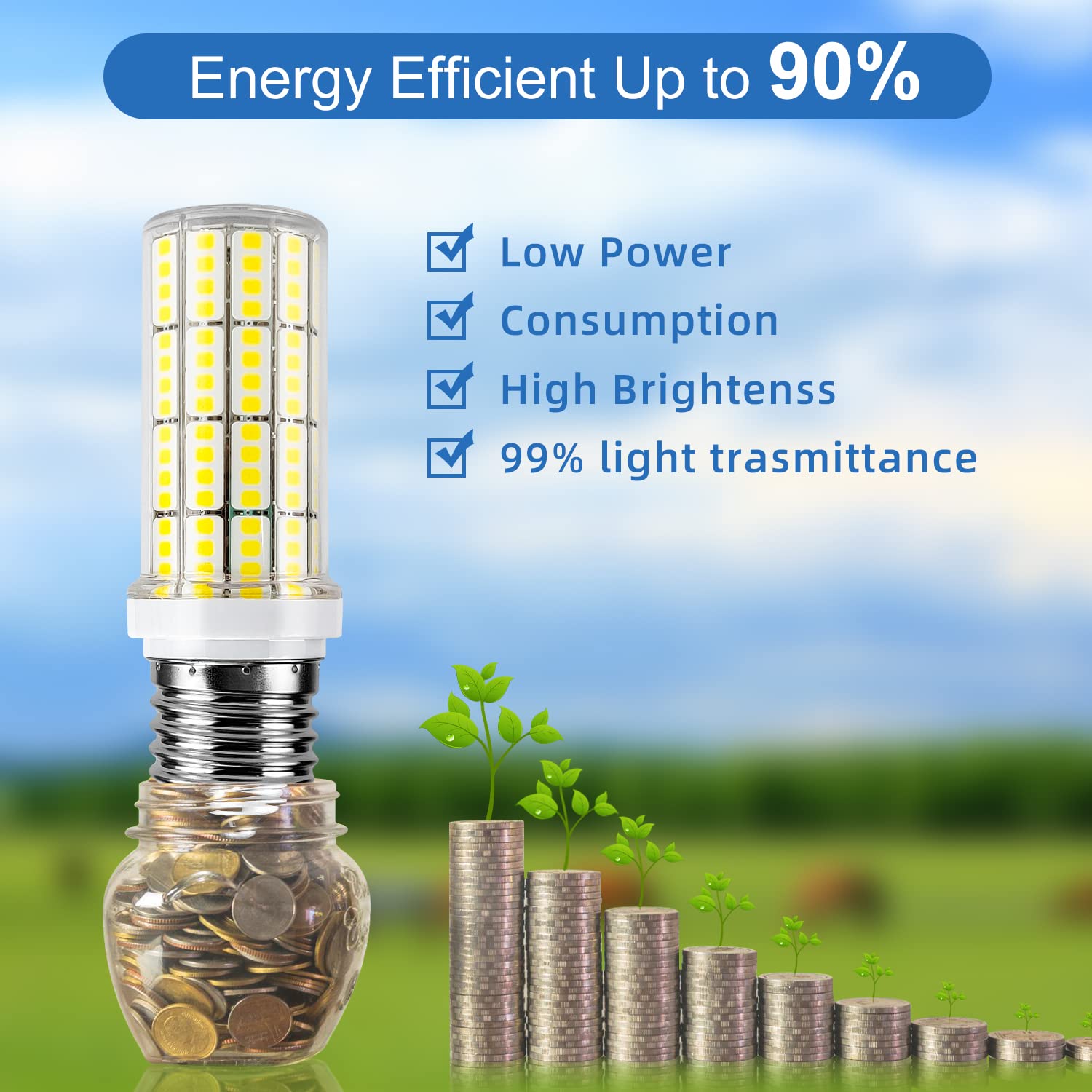 RIUVAO LED Corn Light Bulb 200w Equivalent 2500 Lumen 5000K Cool Daylight White 20W E26/E27 Base Ceiling Fan Led Light Bulb for Home Garage Warehouse Indoor Outdoor Led Corn Bulb Pack of 4