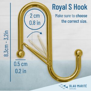 Blau Marité 10 Metalic S-Hooks with Anti-Fall System. Anti Drop S-Shaped Hook with Safety Buckle to Prevent Falls. Heavy Duty. (Golden, 3.25in Long (Diameter Rod<0.8in))