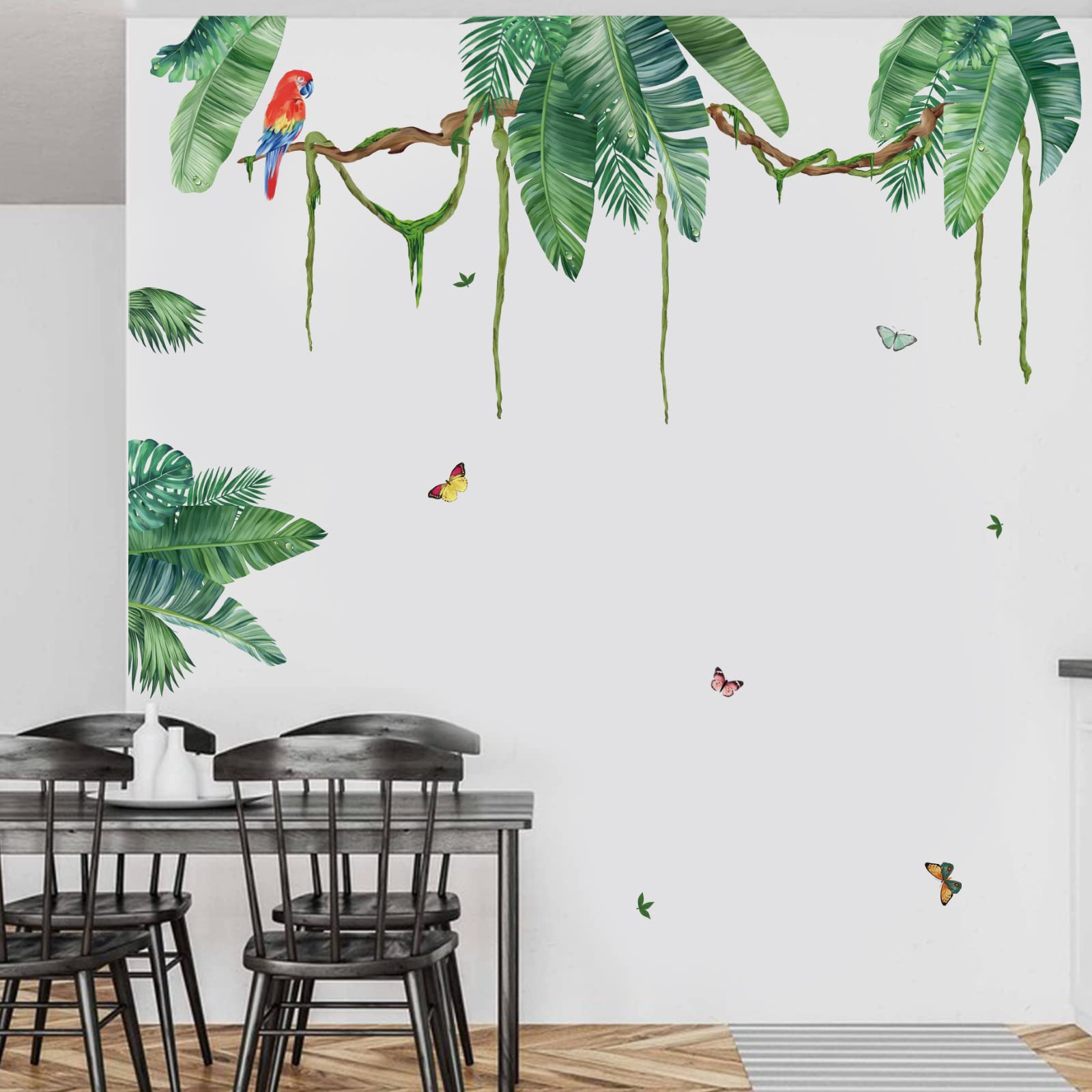 wondever Palm Leaf Wall Stickers Tropical Leaves Green Plant Peel and Stick Wall Art Decals for Living Room Bedroom TV Background (W:52 inches)