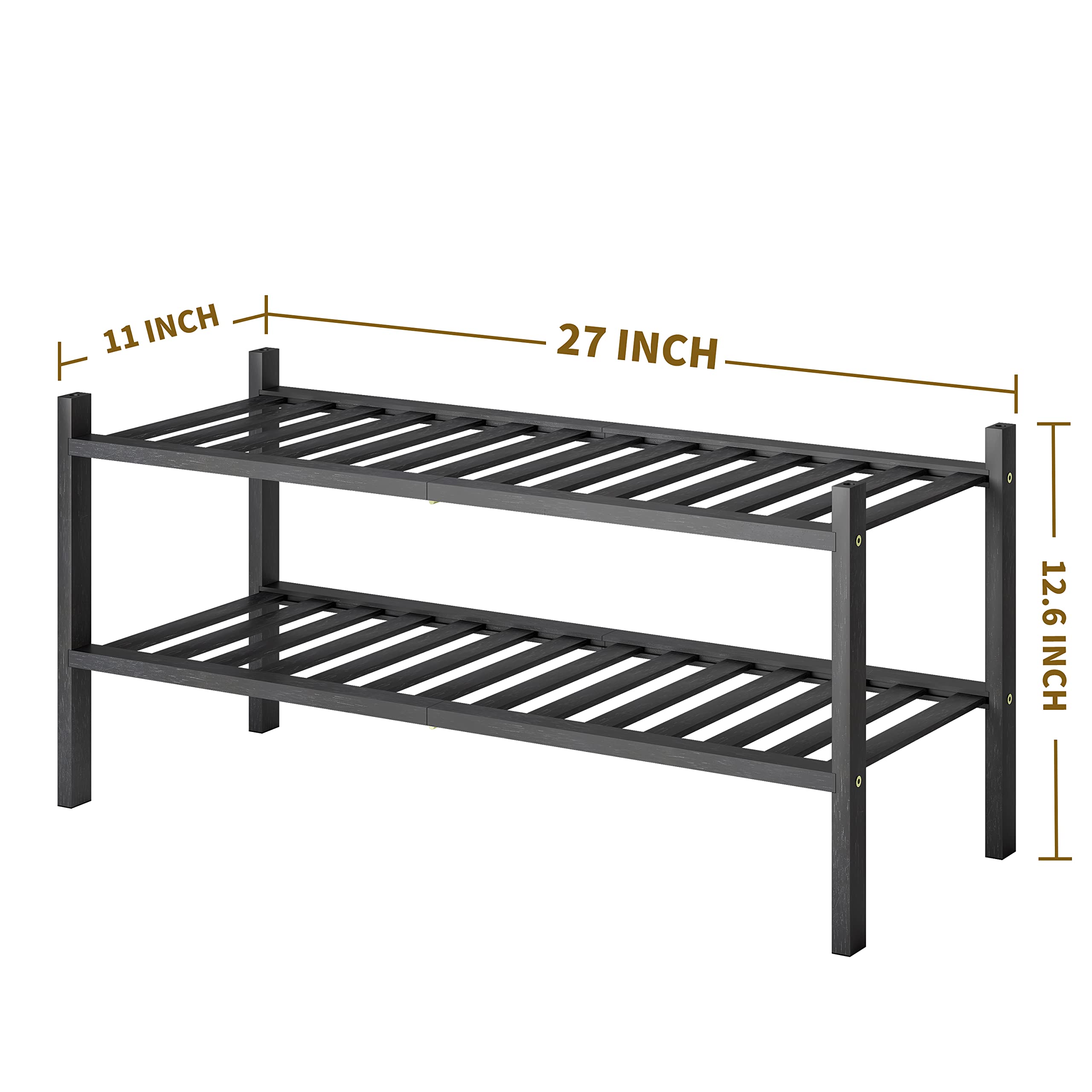 Shoe Rack, 2-Tier Bamboo Stackable Shoe Shelf Storage Organizer, Shoe Stand for Closet, Entryway and Hallway