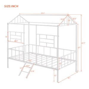 Bellemave House Bed Twin Size Kids Bed Frame Metal Platform Bed Frame, No Box Spring Needed, for Girls Boys (White)