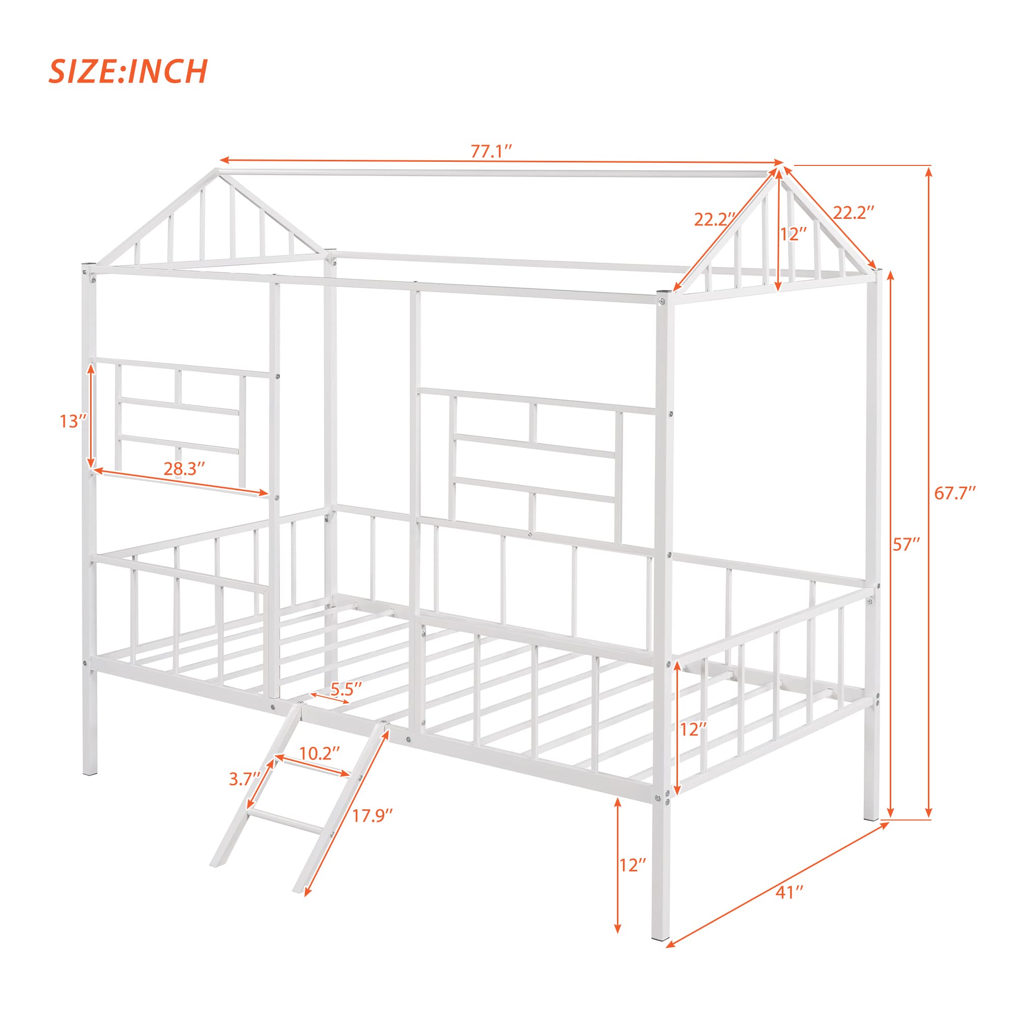 Bellemave House Bed Twin Size Kids Bed Frame Metal Platform Bed Frame, No Box Spring Needed, for Girls Boys (White)