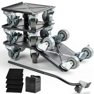 large heavy furniture mover with 4 x 360° rotation wheels, 6.5x6.5 inch carbon steel mix up to 3747lb/1700kg heavy strong duty moving base tools with brake & lifter for easy moving large furniture