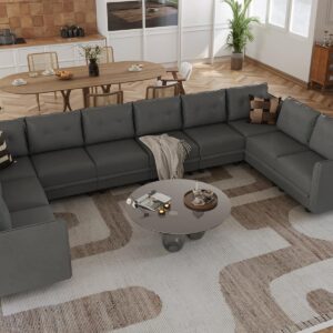 LLappuil Oversized Modular Sectional Sofa, Convertible U Shaped Sofa with Storage, Large Sectional Couch for Living Room, Faux Leather Fabric Waterproof Sofa, 10 Seat, Dark Grey