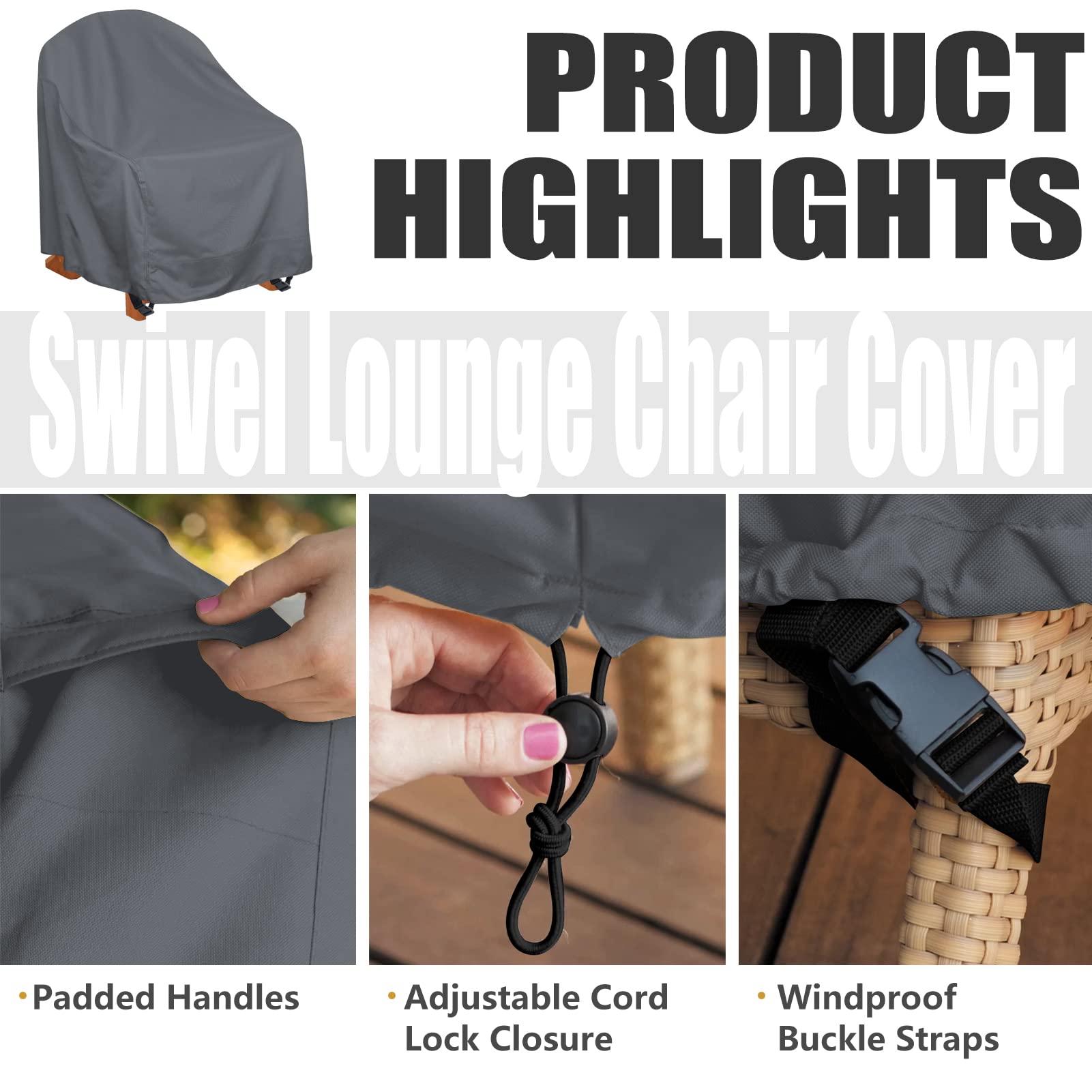 Outdoor Swivel Lounge Chair Cover, Heavy Duty Outdoor Chair Cover, Outdoor Lawn Patio Furniture Rocking Chair Cover（28" W X 31" D X 36" H）,480D Oxford Cloth,Grey