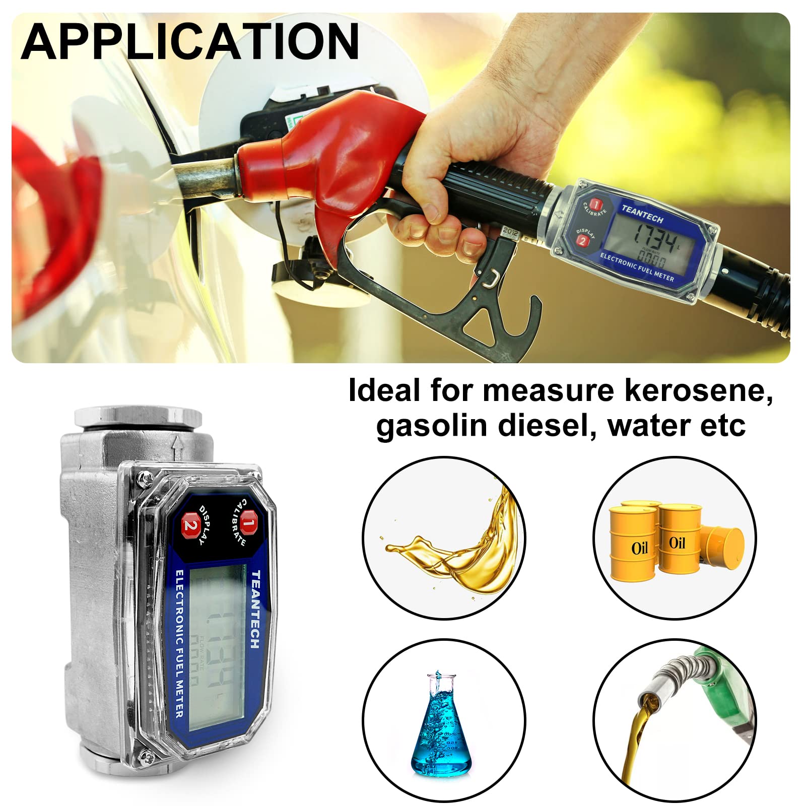 Turbine Flow Meter 3/4" inch Digital LCD Display with NPT Counter Oil Flowmeter Kerosene Diesel Fuel Flow for Measure Diesel Kerosene Gasoline