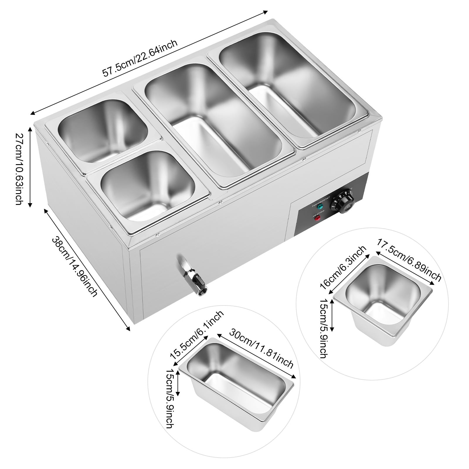 110V 4-Pan Commercial Buffet Food Warmer,850W Electric Stainless Steel Steam Table with Temperature Control,Professional Buffet Server Food Warming Tray for Catering and Restaurants Use