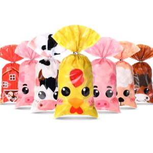 pajean 120 pieces farm animal party favor bags, plastic candy goodies gift treat bags farmhouse decor for baby shower boys girls kids happy birthday party decorations supplies