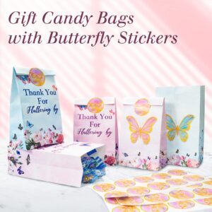 HEJIN Butterfly Candy Bags 30 PCS Gift bags with Stickers Pink and Purple - Thank you Party Favor Goodie Bags - Medium Butterflies Candy Treat Bags for Girls Kids Birthday Party, Baby Shower, Easter