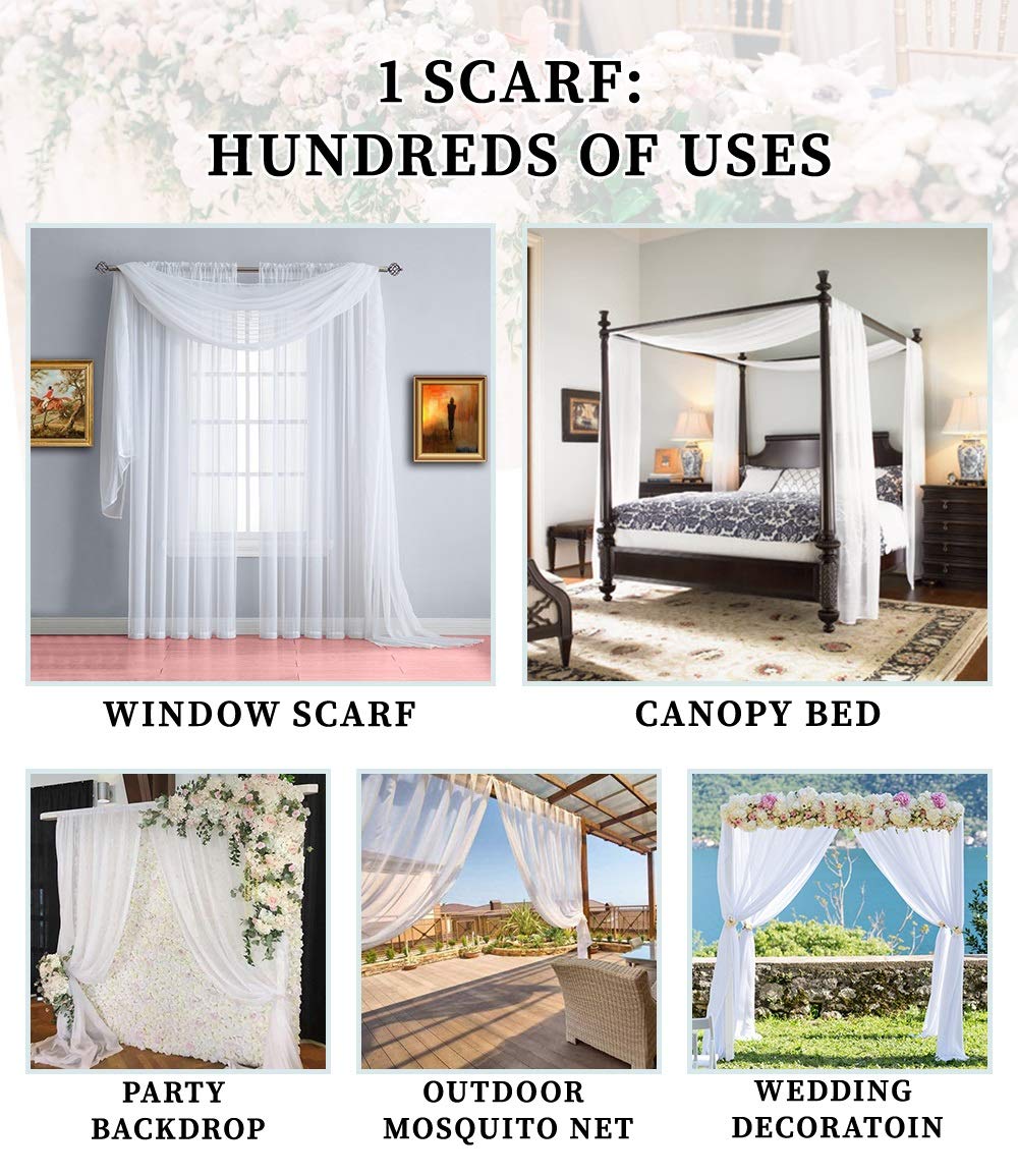 WARM HOME DESIGNS 4 Yards Long White Fabric by The Yard. Our 55" Wide Sheer Bulk Fabric is Great for Bed Canopy Curtains, Wedding Arch Decorations, Window Scarves or Curtain Backdrop. AF White 144"