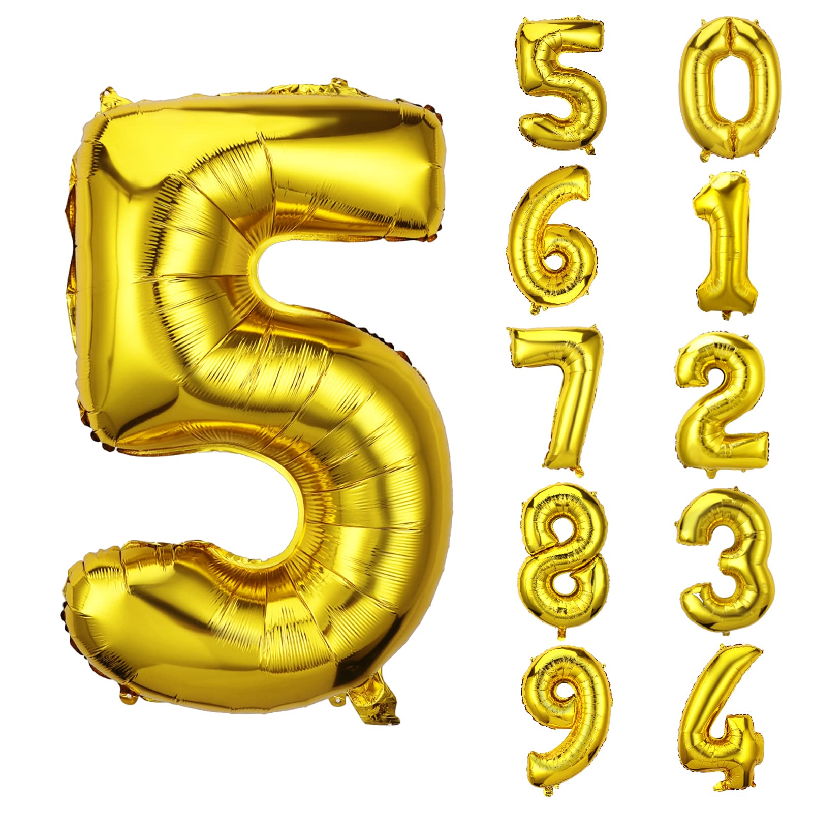 AIEX Gold Number Balloons 28 Inch, Inflatable Large Foil Balloon Number Balloons for Birthday Party Graduation Decorations (5)