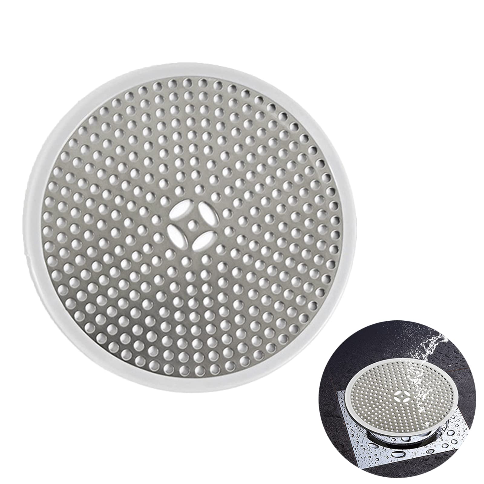 YAFIYGI Shower Drain Cover Hair Catcher Shower Drain Hair Catcher Flat Large Stainless Steel Silicone Trap Protector for Bathroom Floor Round Strainer Screen Standing Tub Stopper Prevents Clogs Round