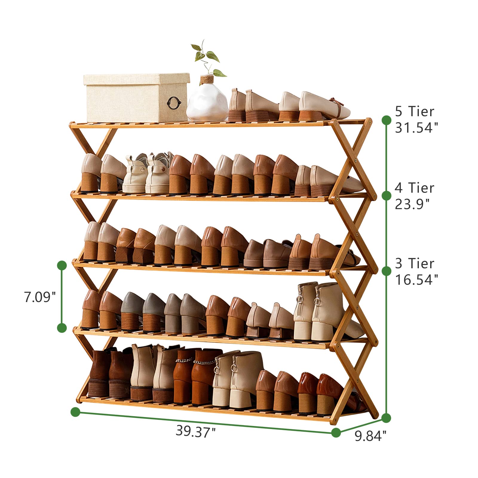 Choclaif Free Standing Shoe Racks for Closet, Shoe Shelf Bamboo Shoe Rack for Bedroom, Entryway Hallway Closet Living Room Organizer（4 Tier）