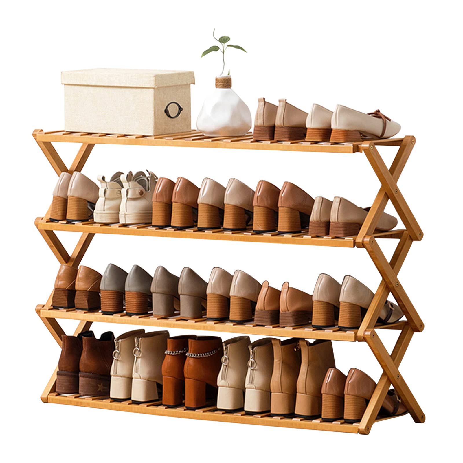 Choclaif Free Standing Shoe Racks for Closet, Shoe Shelf Bamboo Shoe Rack for Bedroom, Entryway Hallway Closet Living Room Organizer（4 Tier）