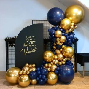 121 Pack Navy Blue Balloons Garland Kit Gold Balloons Different Sizes 18/12/10/5 Inch Party Balloon Kit Chrome Gold Balloons for Wedding Graduation Baby Shower Birthday Christmas Party Decoration