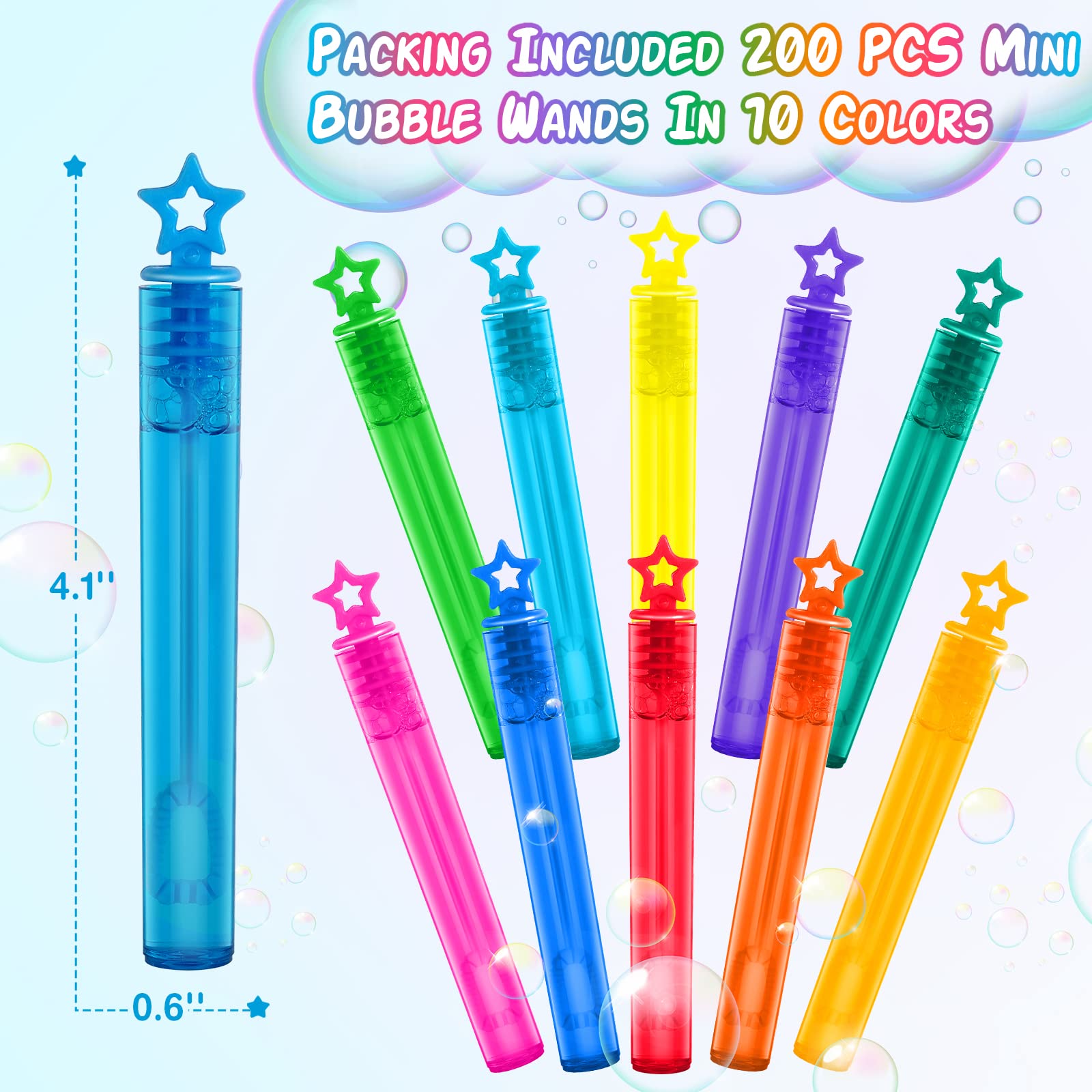 200 Pcs Mini Bubble Wands in 10 Colors, Bulk Party Favors for Kids, Themed Birthday, Christmas, New Year, Valentine, Carnival, School Classroom Prizes for Boys & Girls, Ideal Goodies Bags Stuffers