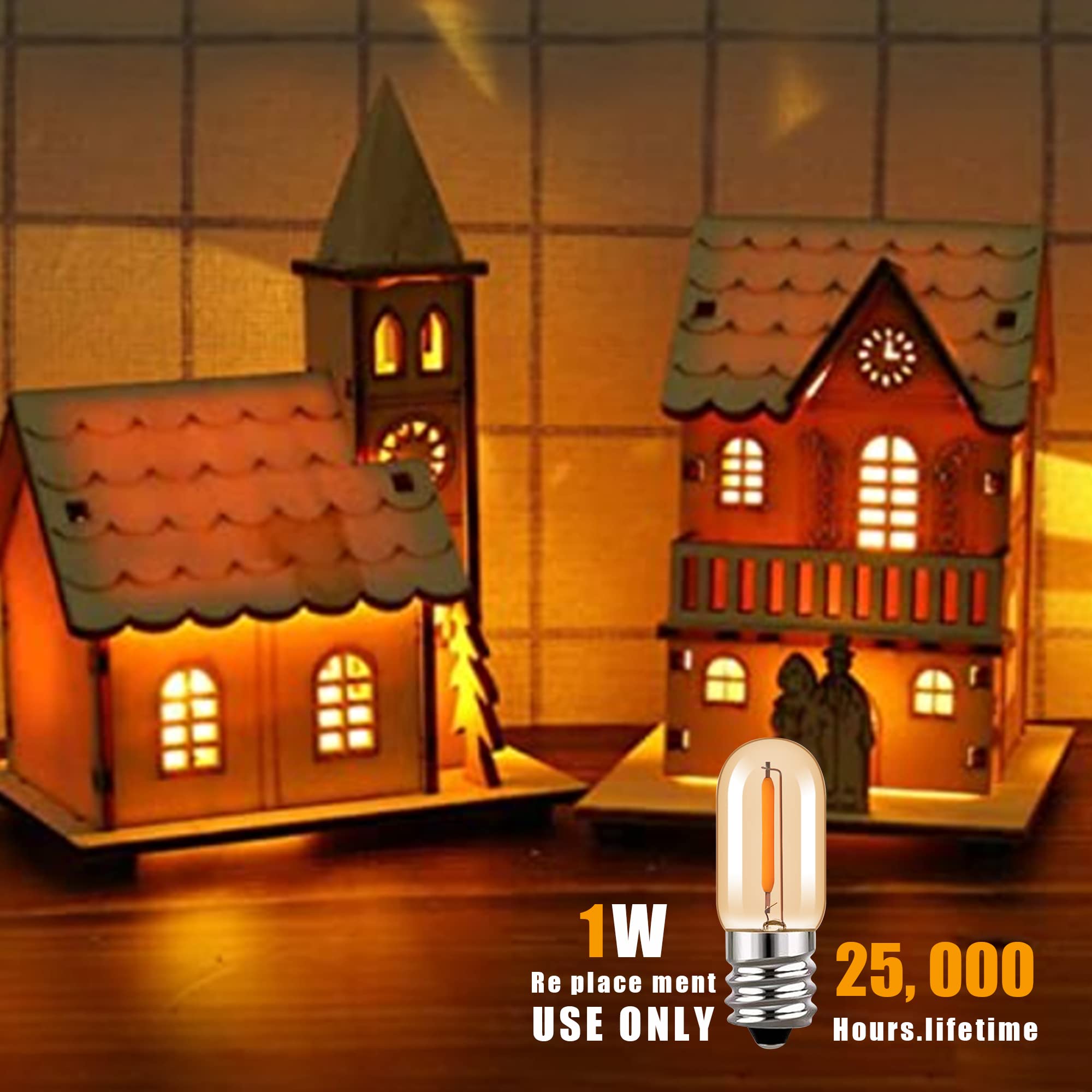 Hcnew LED Night Light Bulb T16 E12 Candelabra Base Small Light Bulbs Christmas Lights Salt Lamp Nightlight Replacement Bulb 1W Equivalent 10W Ultra Warm White 2200K Decorative Lighting,6 Pack