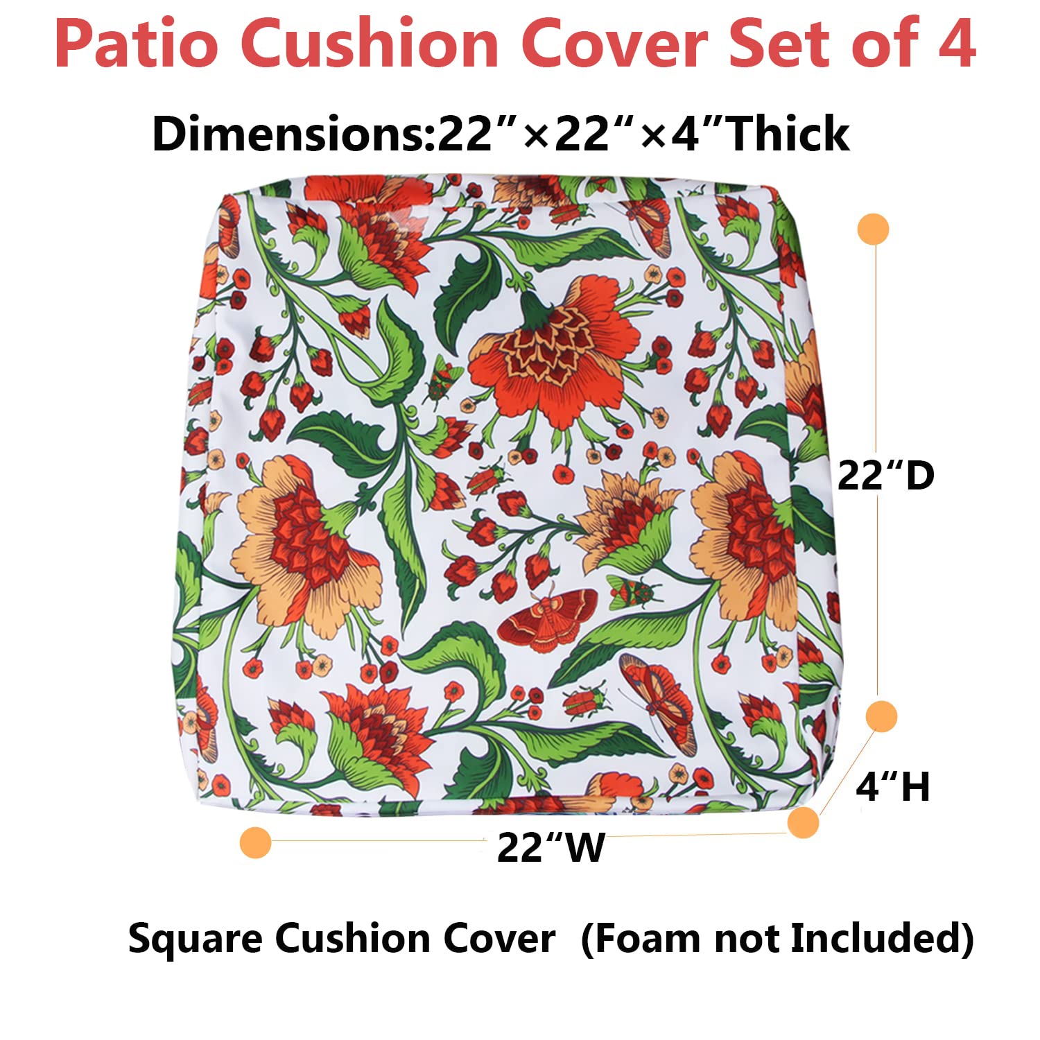 EHouseHome Patio Chair Seat Cushion Covers,Washable UV Resistant Slip Covers Replacement,Waterproof Outdoor Furniture Cushion Pillow Seat Cover for Couch,Garden,Sofa,22"×22"×4"(4 Covers Only,Babala)