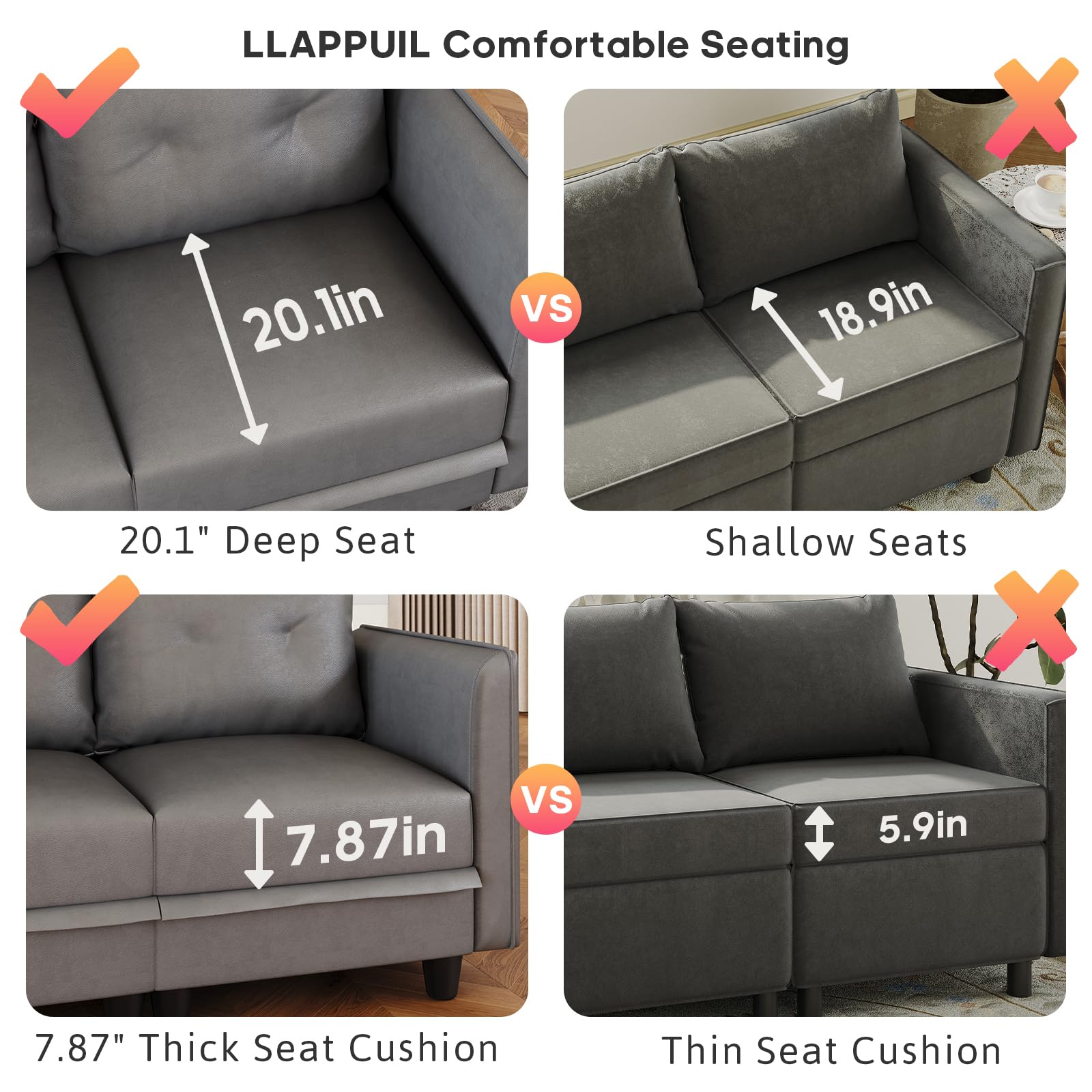 LLappuil Modular Sectional Sofa with Reversible Chaise, U Shaped Couch with Storage, Modern Faux Leather Fabric Sofa with Ottoman, Oversized Sectionals for Living Room, 8 Seat, Dark Grey