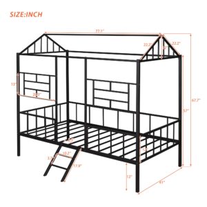 Bellemave House Bed Twin Size Kids Bed Frame Metal Platform Bed Frame, No Box Spring Needed, for Girls Boys (Black)