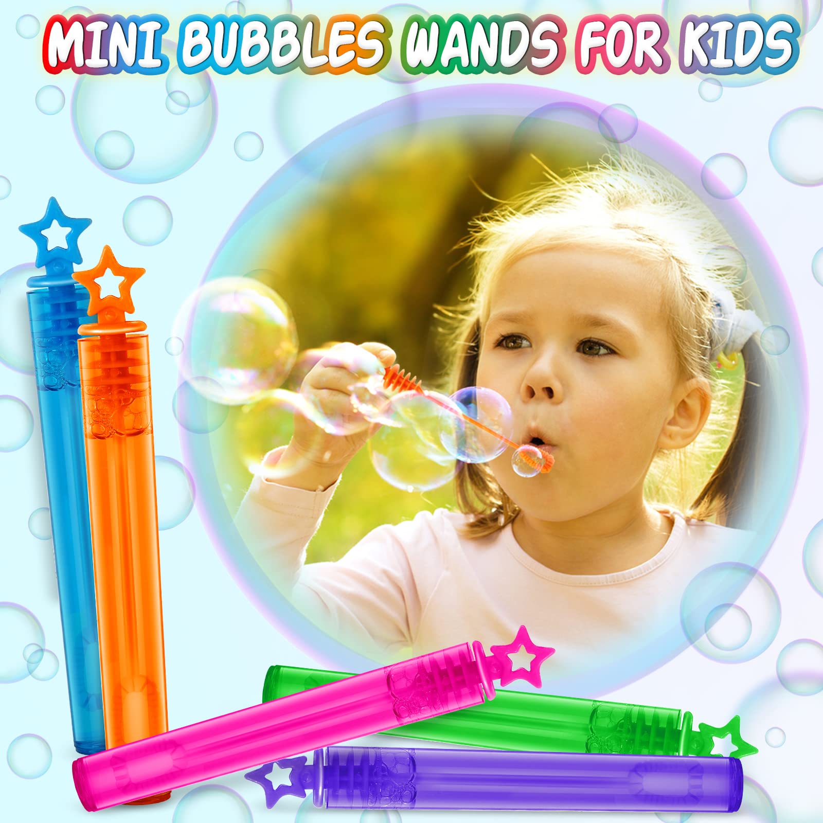 200 Pcs Mini Bubble Wands in 10 Colors, Bulk Party Favors for Kids, Themed Birthday, Christmas, New Year, Valentine, Carnival, School Classroom Prizes for Boys & Girls, Ideal Goodies Bags Stuffers