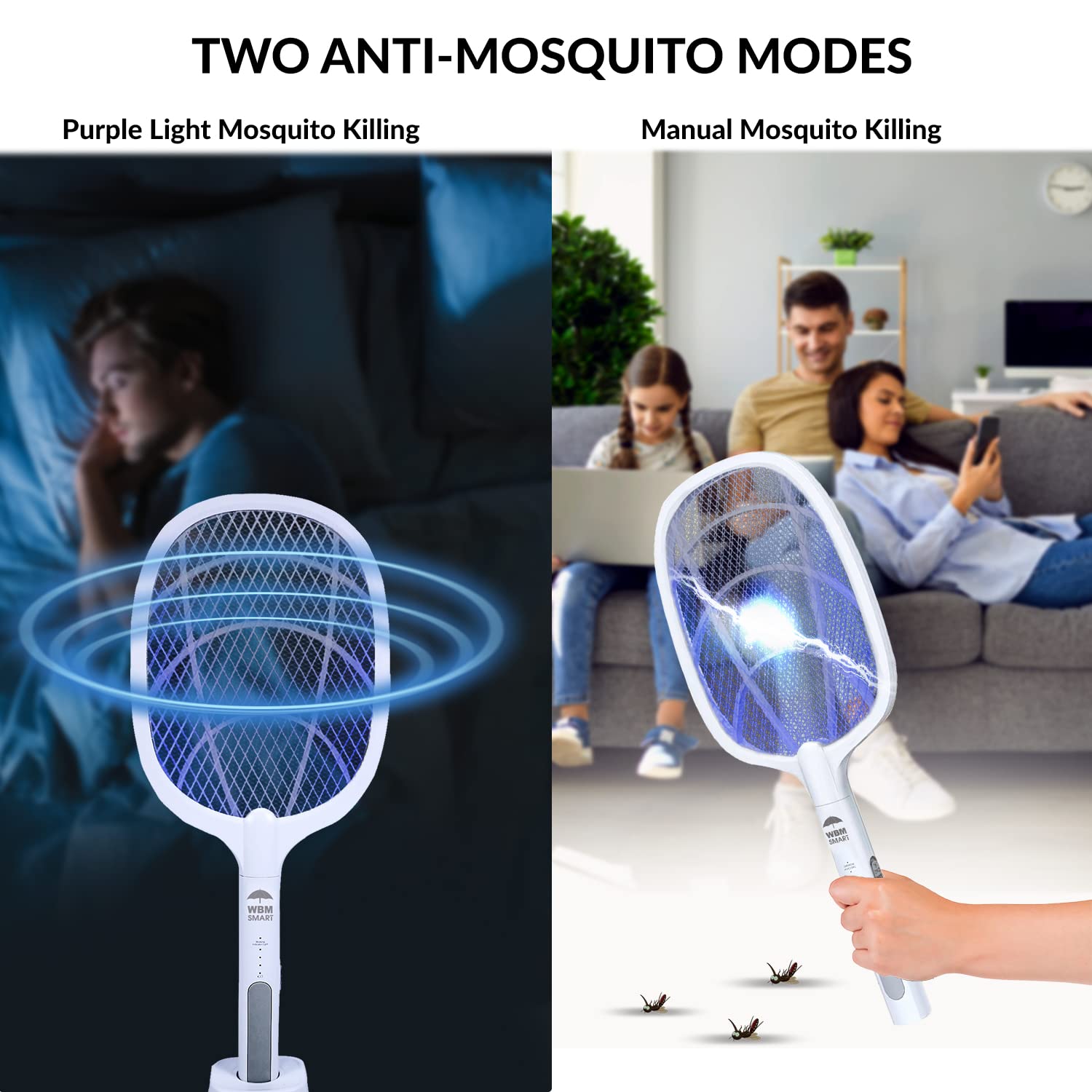 2 in 1 Electric Bug Zapper, Mosquitoes Trap Lamp & Racket, USB Rechargeable Electric Fly Swatter for Home and Outdoor Powerful Grid 3-Layer Safety Mesh Safe to Touch, Pack of 4