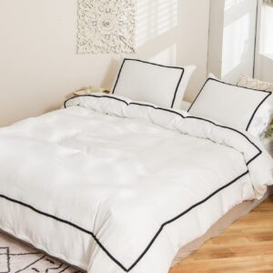 White Bedding Mini Pompom Duvet Cover Set Mini Cute Black Pom Pom Balls Fringe Design Boho Aesthetics Bedding Sets Queen 1 Pompom Duvet Cover 2 Pillowcases (Queen, White)…