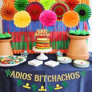 Sursurprise Adios Bitchachos Decorations Banner Cake Topper Paper Fan Pom Poms for Fiesta, Going Away, Farewell, Career Change, Retirement, College Graduation Party Supplies