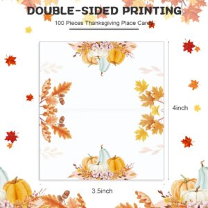 100 Pcs Thanksgiving Place Card Fall Table Place Card Pumpkin Place Card Guest Seating Tent Card Folded Name Card for Thanksgiving Bridal Shower Birthday Harvest Party Supplies, 3.5 x 3.9 Inch