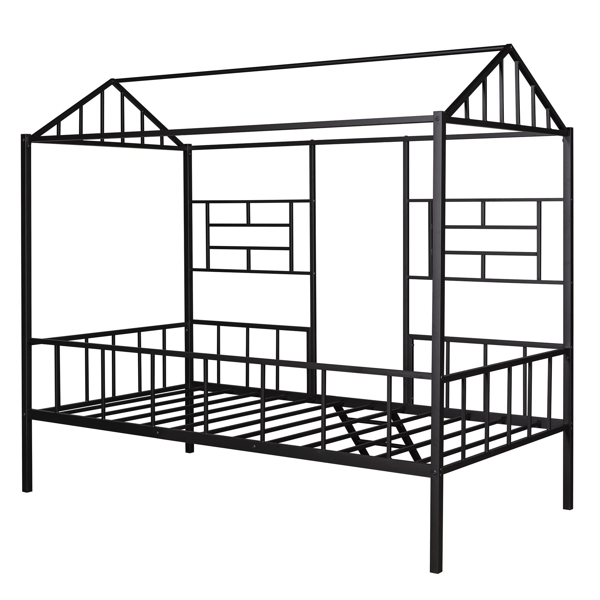 Bellemave House Bed Twin Size Kids Bed Frame Metal Platform Bed Frame, No Box Spring Needed, for Girls Boys (Black)