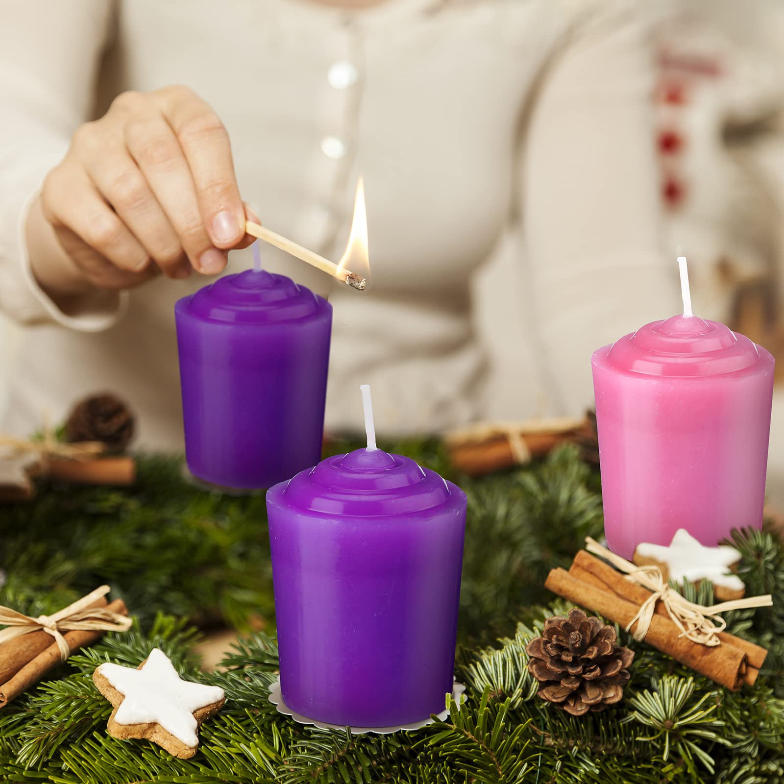 5 Pieces Advent Pillar Candle Set Christmas Round Advent Pillar Candles 3 Purple and 1 Pink and 1 White Wax Advent Wreath Candles for Home Decor Church Christmas Wedding Festivals, 1.5 x 2.3 Inch