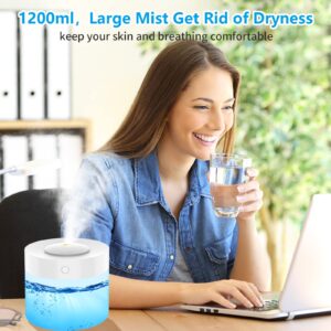 JTNFYUN Humidifier for Bedroom Cool mist humidifier with colorful lights for Home, Baby, Large Room with Auto Shut Off humidifier (1.2L, White)