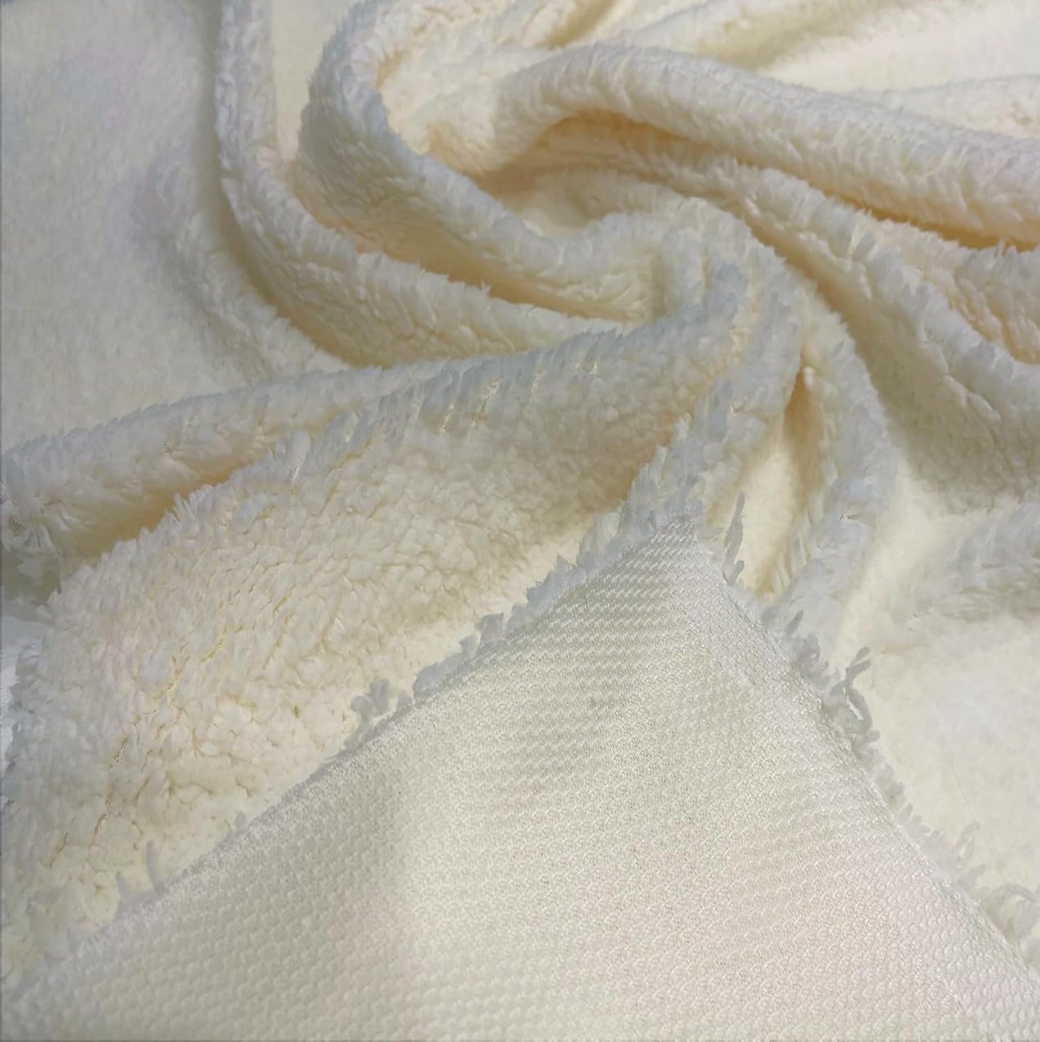 DAVID TEXTILES Solid Natural Creamy White Sherpa Plush Fabric by The Yard, 60 Inches