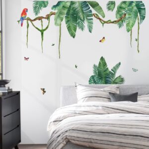 wondever Palm Leaf Wall Stickers Tropical Leaves Green Plant Peel and Stick Wall Art Decals for Living Room Bedroom TV Background (W:52 inches)