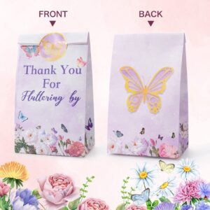 HEJIN Butterfly Candy Bags 30 PCS Gift bags with Stickers Pink and Purple - Thank you Party Favor Goodie Bags - Medium Butterflies Candy Treat Bags for Girls Kids Birthday Party, Baby Shower, Easter